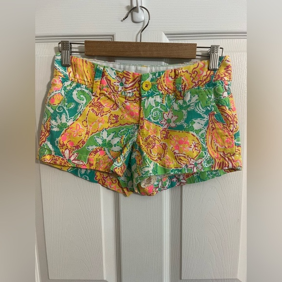 Lilly Pulitzer The Walsh Shorts SZ 000 Pop Goes the Leamur Paisley Green Yellow - Picture 4 of 12